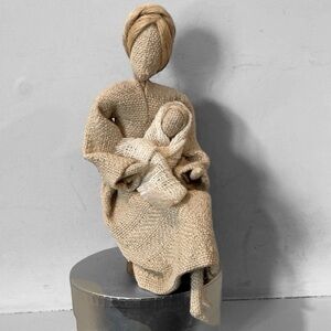 Handmade Burlap Mother & Baby Figurine Folk Art Sculpture height 8'